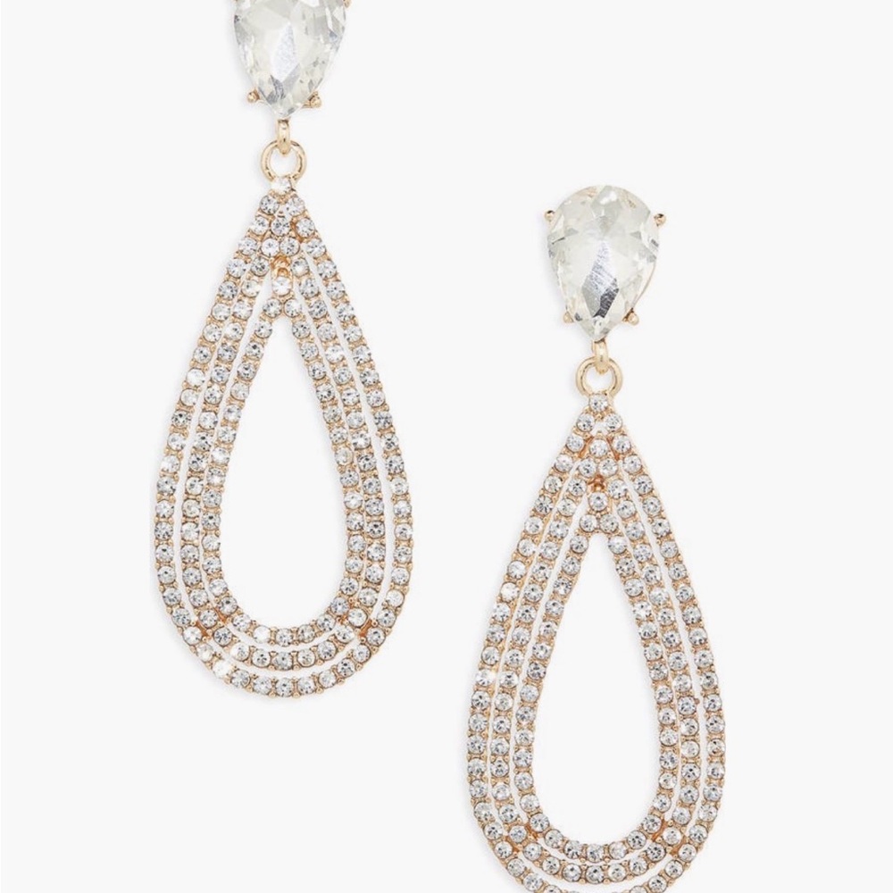 NWT 14 Gold-plated Crystal Teardrop Dangle Earrings - Clear Crystal